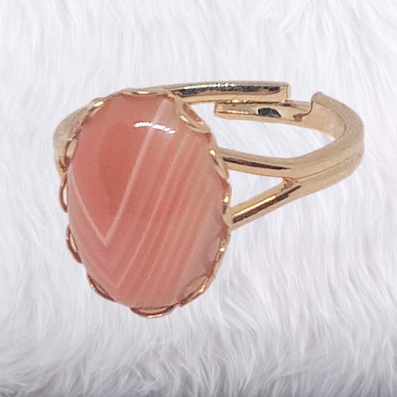 Gold Tone Adjustable Ring with Natural Gemstone - Picture 3 of 7